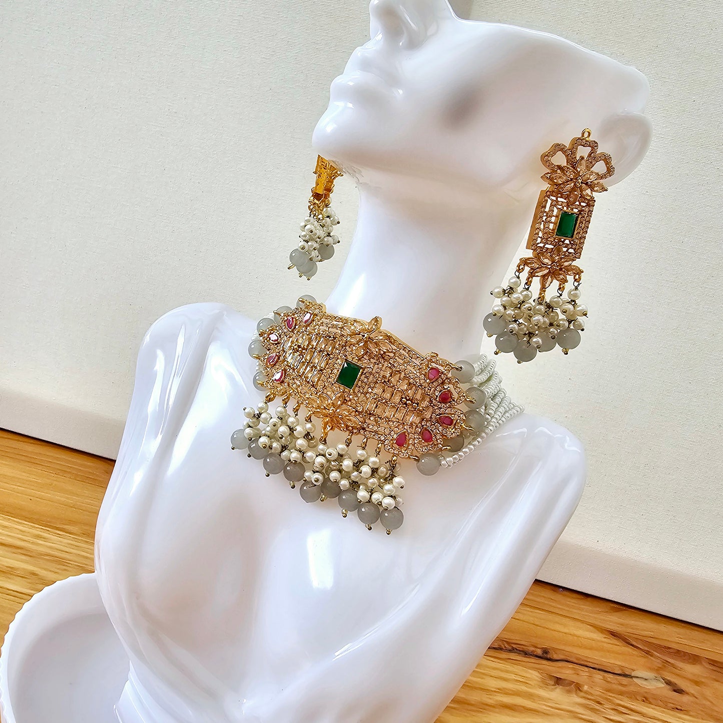 Gold Plated Kundan Choker Set with Jhumkas