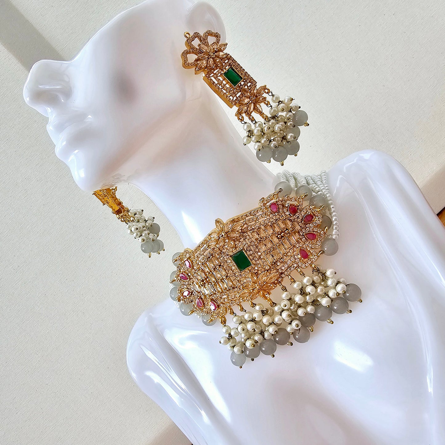 Gold Plated Kundan Choker Set with Jhumkas