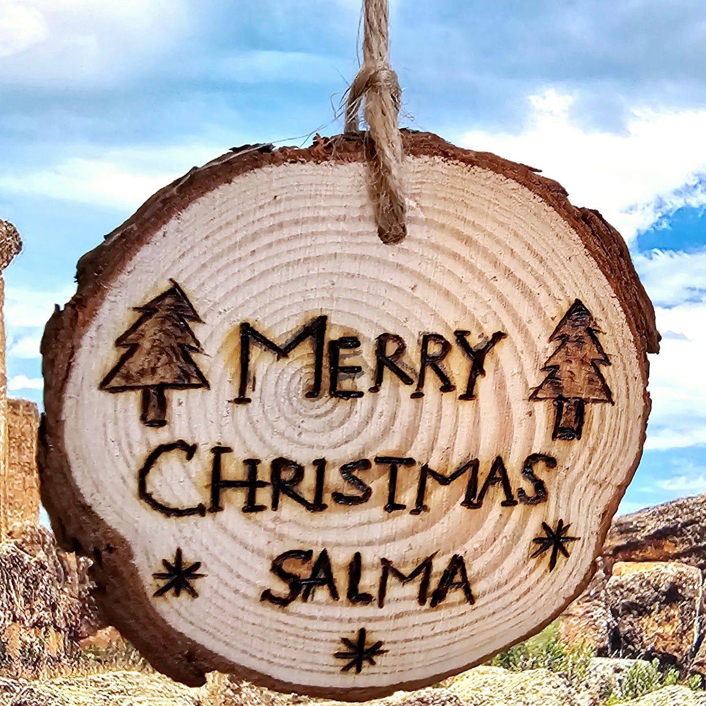 Personalized Name Engraved Wood Slice Christmas Ornament || Engraved Wood Christmas Ornament