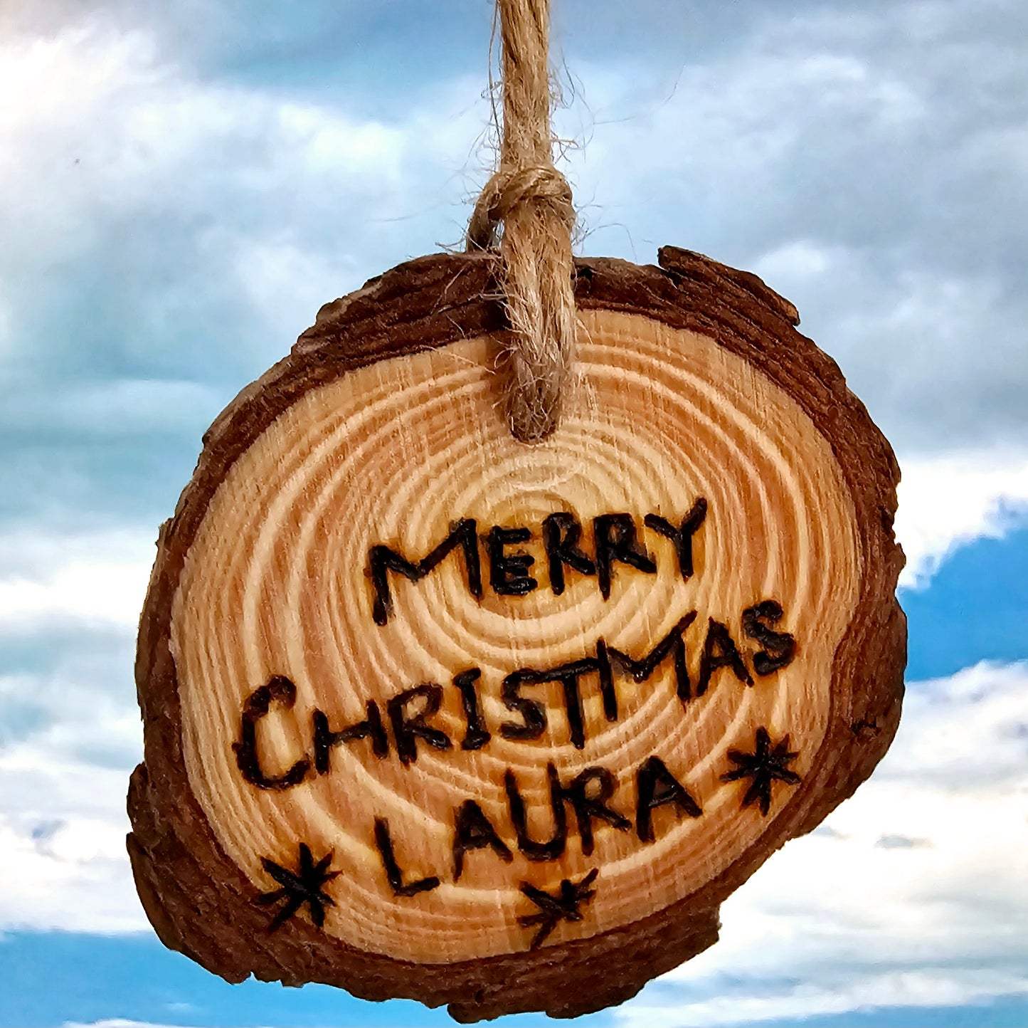 Personalized Name Engraved Wood Slice Christmas Ornament || Engraved Wood Christmas Ornament