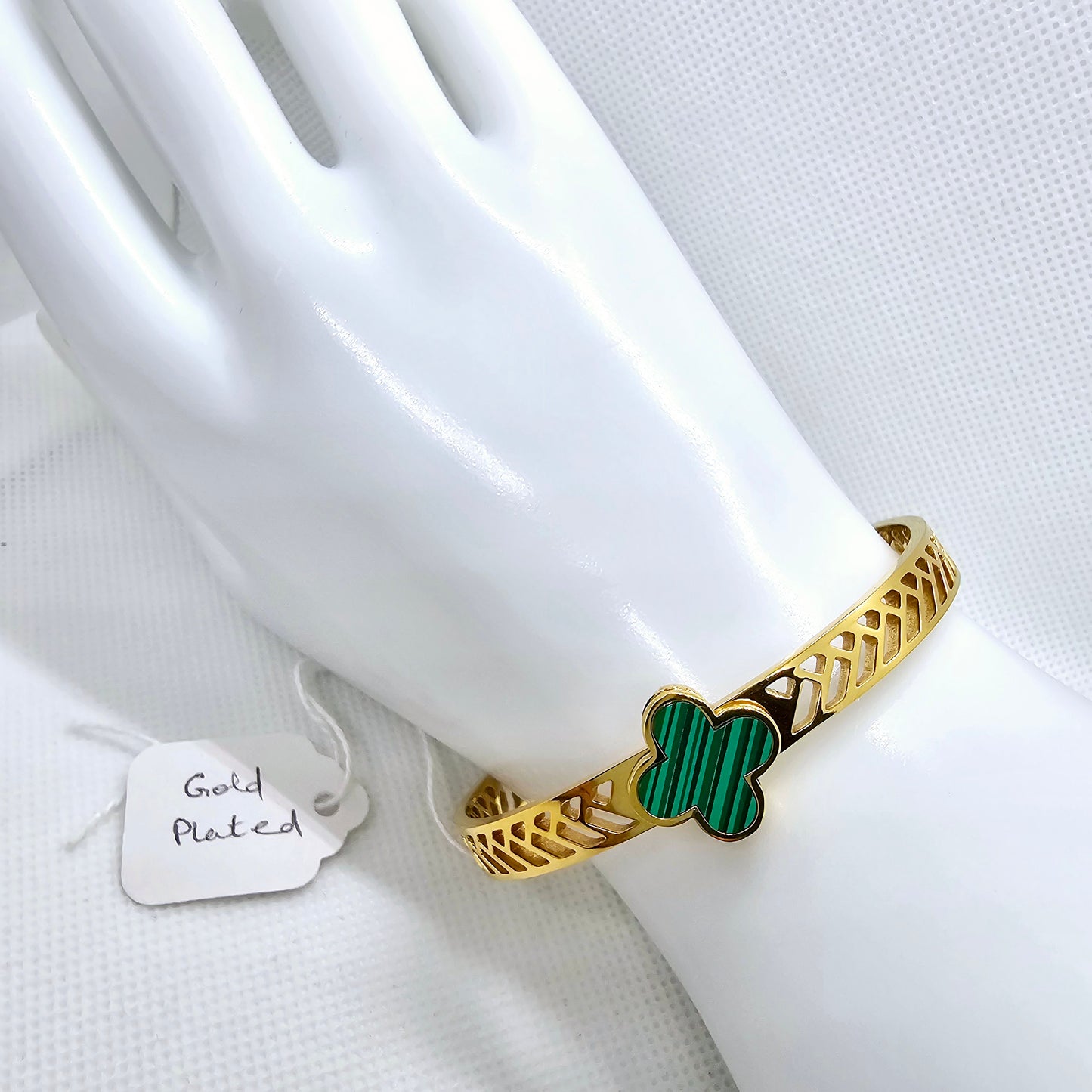 Stainless Steel Bangle 18K Gold Plated Four Leaf Clover