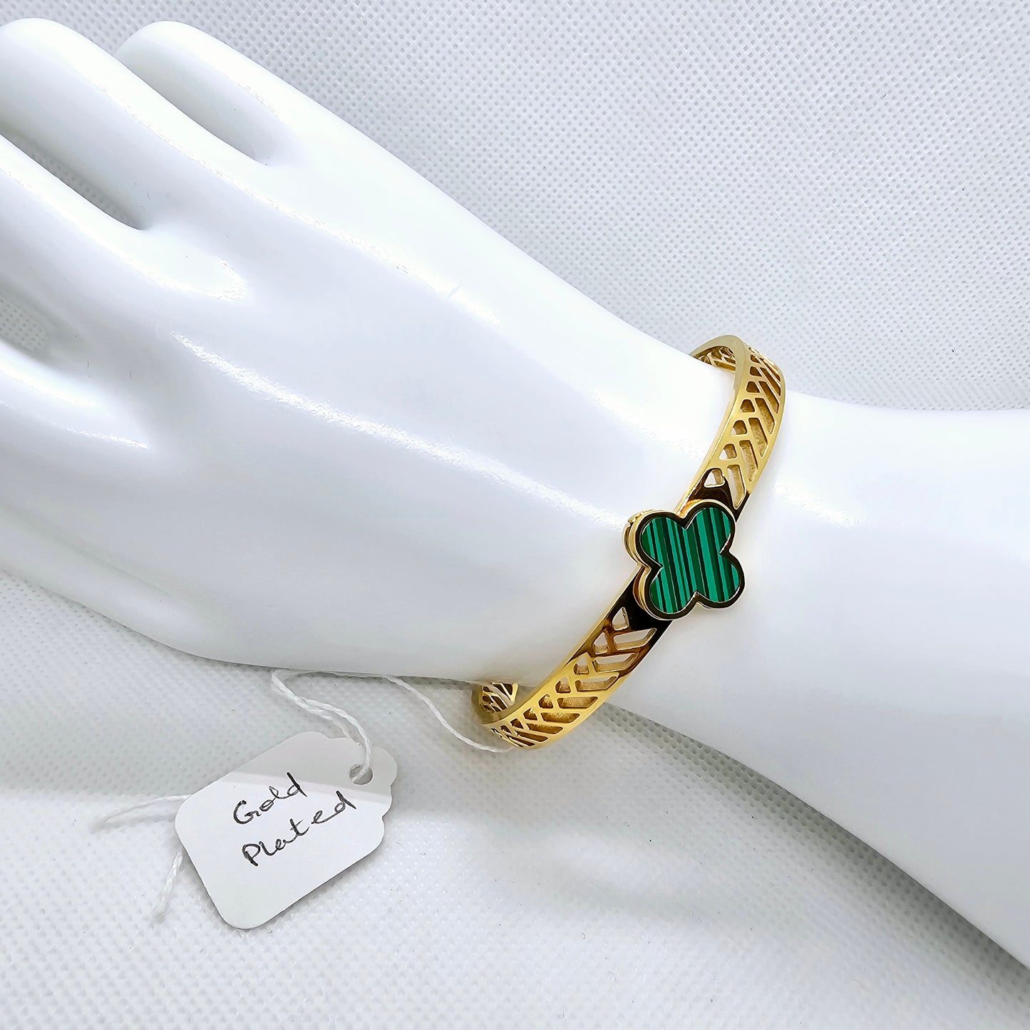 Stainless Steel Bangle 18K Gold Plated Four Leaf Clover