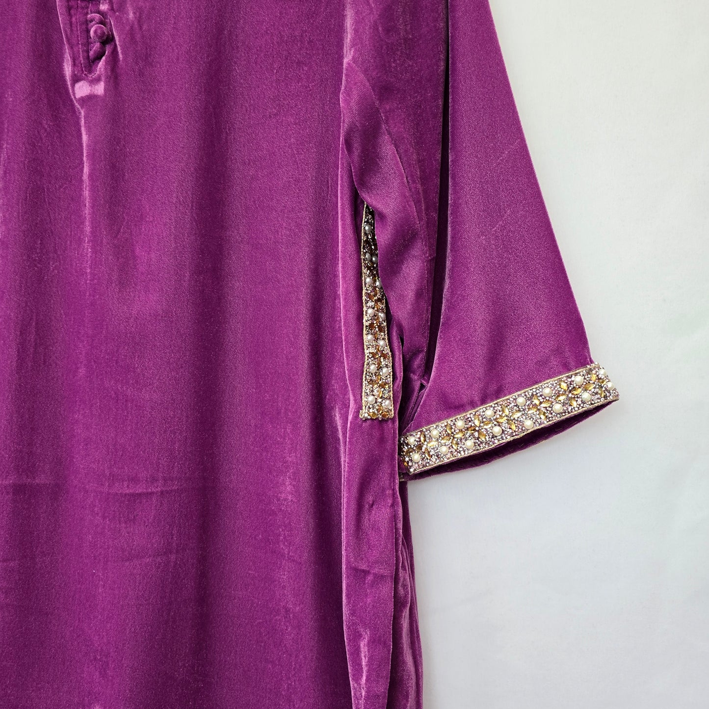Velvet Kurta For Women - Pink & Golden Embroidered Kurta - Wedding/Party Wear