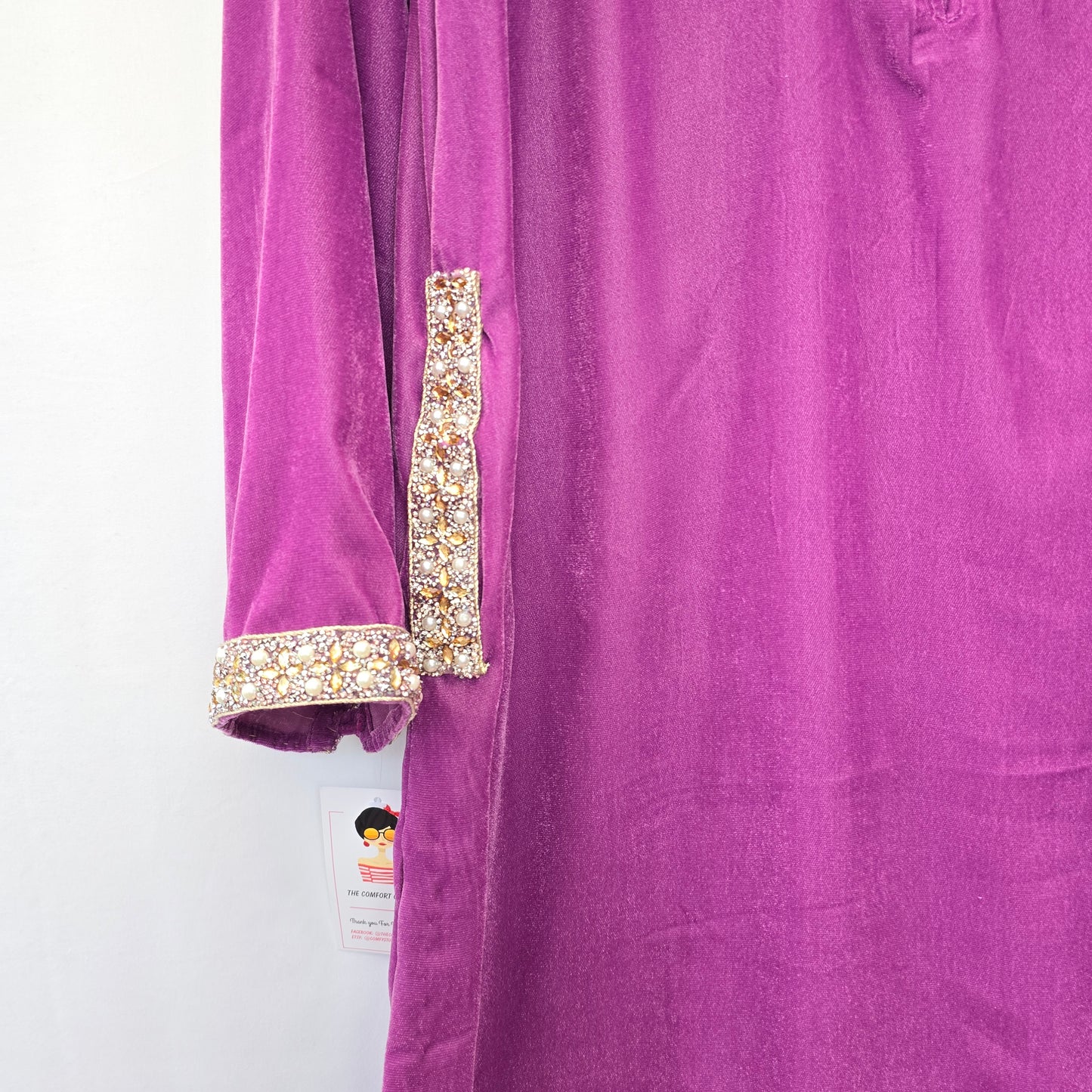 Velvet Kurta For Women - Pink & Golden Embroidered Kurta - Wedding/Party Wear