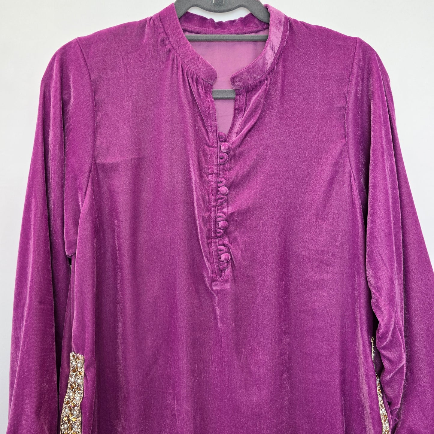 Velvet Kurta For Women - Pink & Golden Embroidered Kurta - Wedding/Party Wear