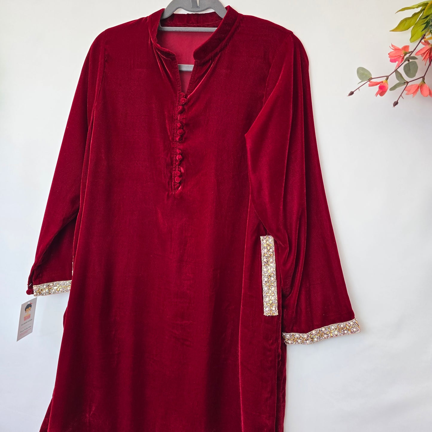 Red Fitted Velvet Pakistani/ Indian Dress (kurti)