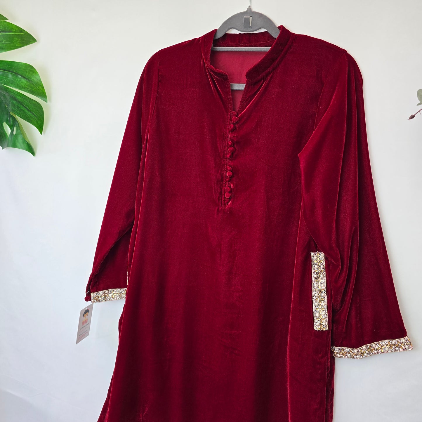 Red Fitted Velvet Pakistani/ Indian Dress (kurti)