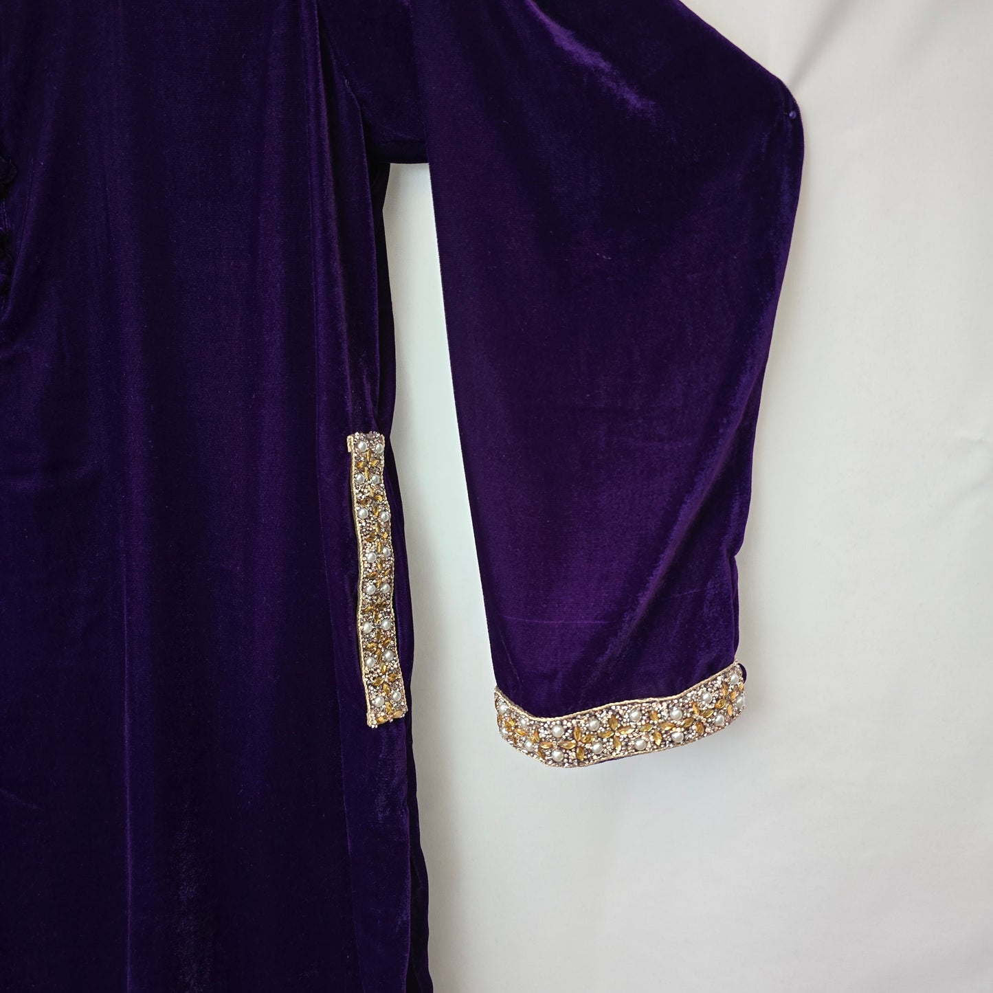 Velvet Collar Shirt with Pockets Readymade, Black/Blood Red/Purple/Zinc/Black and Navy Blue Kurta Partywear