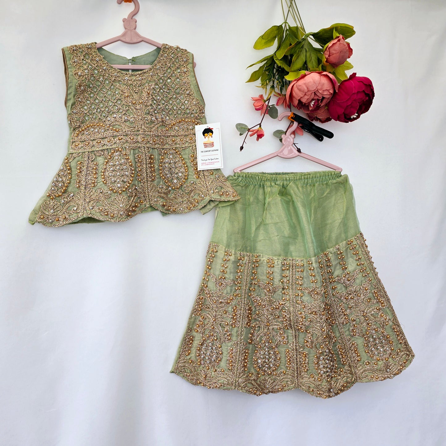 Eid Collection 2025 | Blood Red Colour Embroidered Shirt with Lehnga Girls Party Wear | Perfect for Eid, Wedding & Party wear