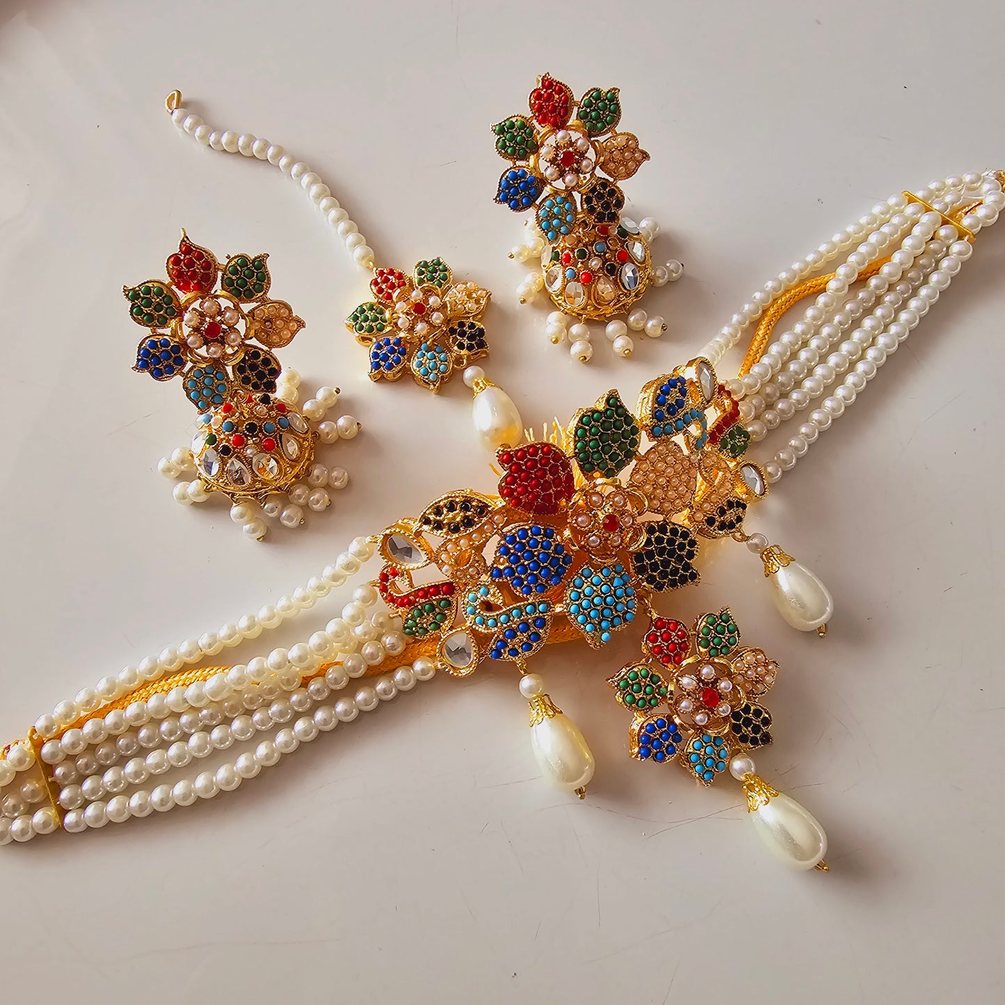 Indian/ Pakistani/ Asian Choker Set || Jhumkas and Teeka Set