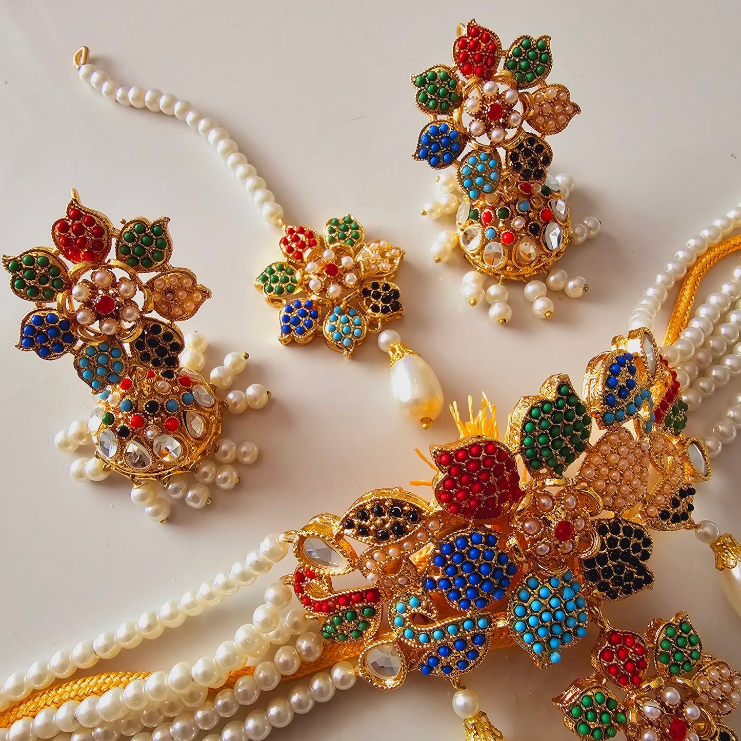 Indian/ Pakistani/ Asian Choker Set || Jhumkas and Teeka Set