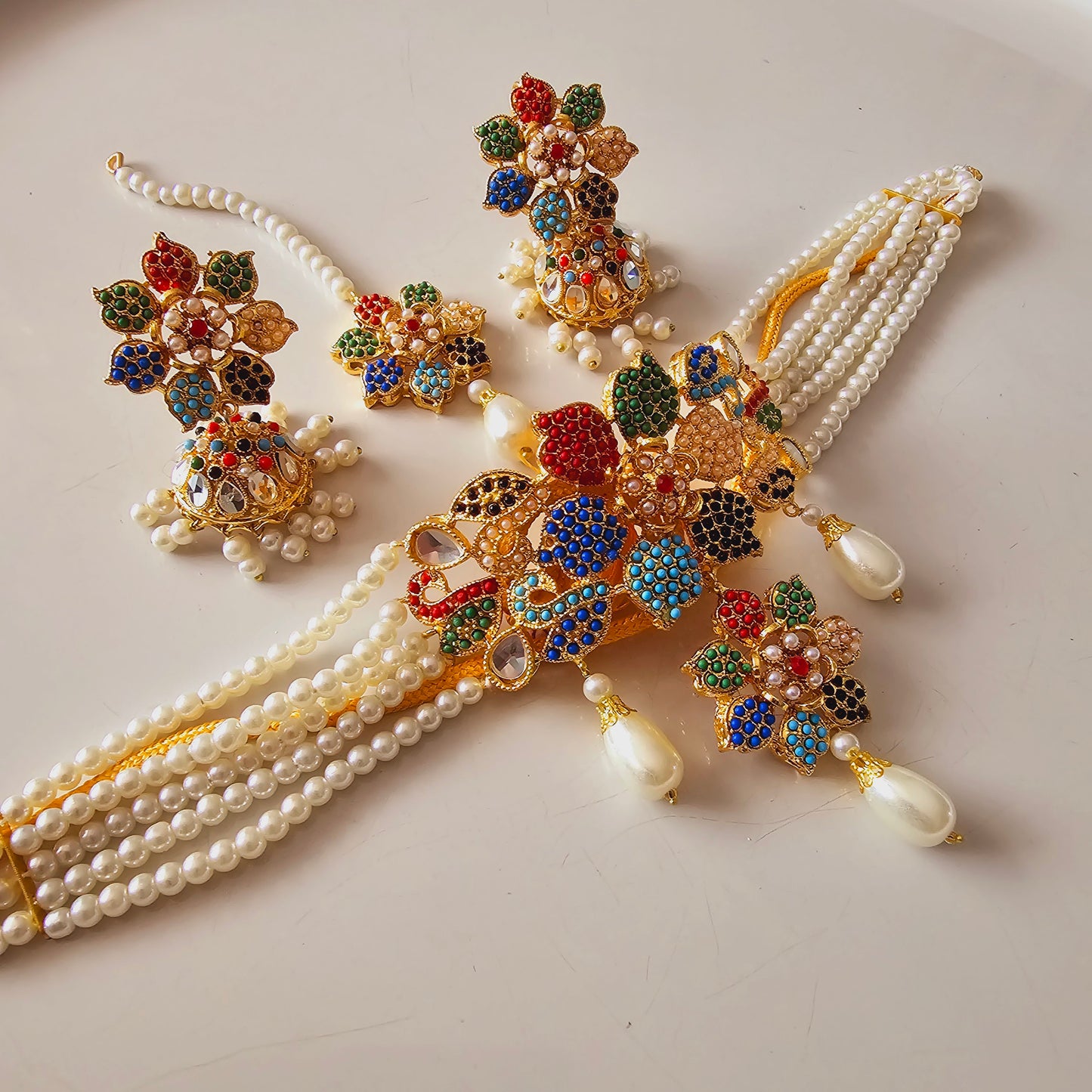 Indian/ Pakistani/ Asian Choker Set || Jhumkas and Teeka Set