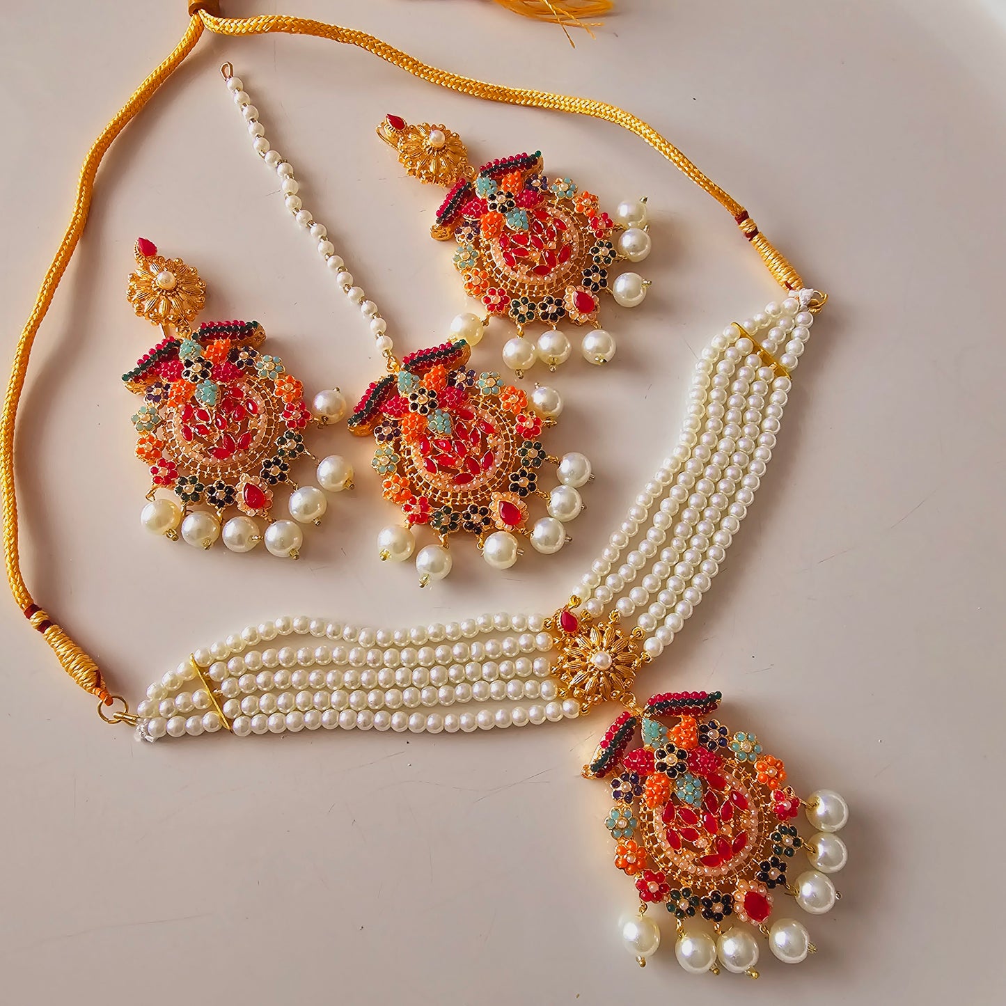 Indian/ Pakistani/ Asian Choker Set || Jhumkas and Teeka Set