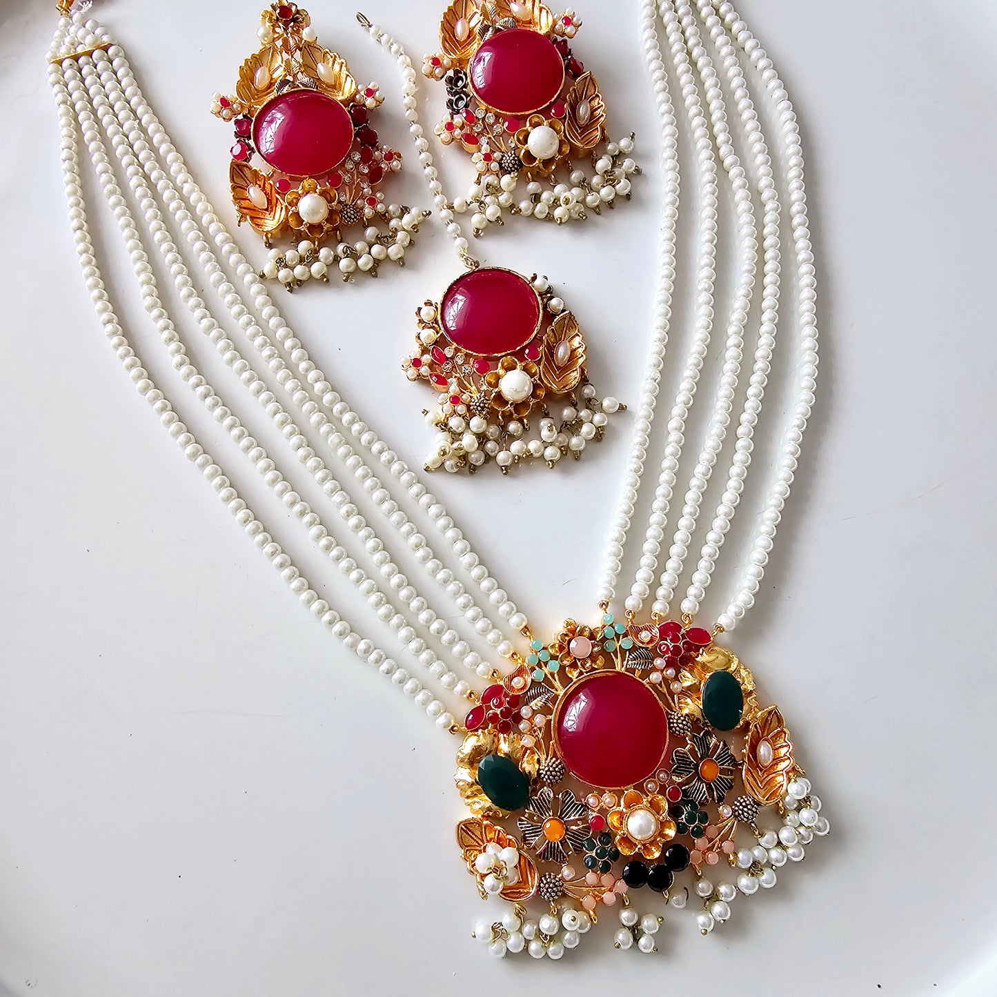 Kundan Pendant Layered Maala Set || Pakistani/ Indian Nauratan Haar