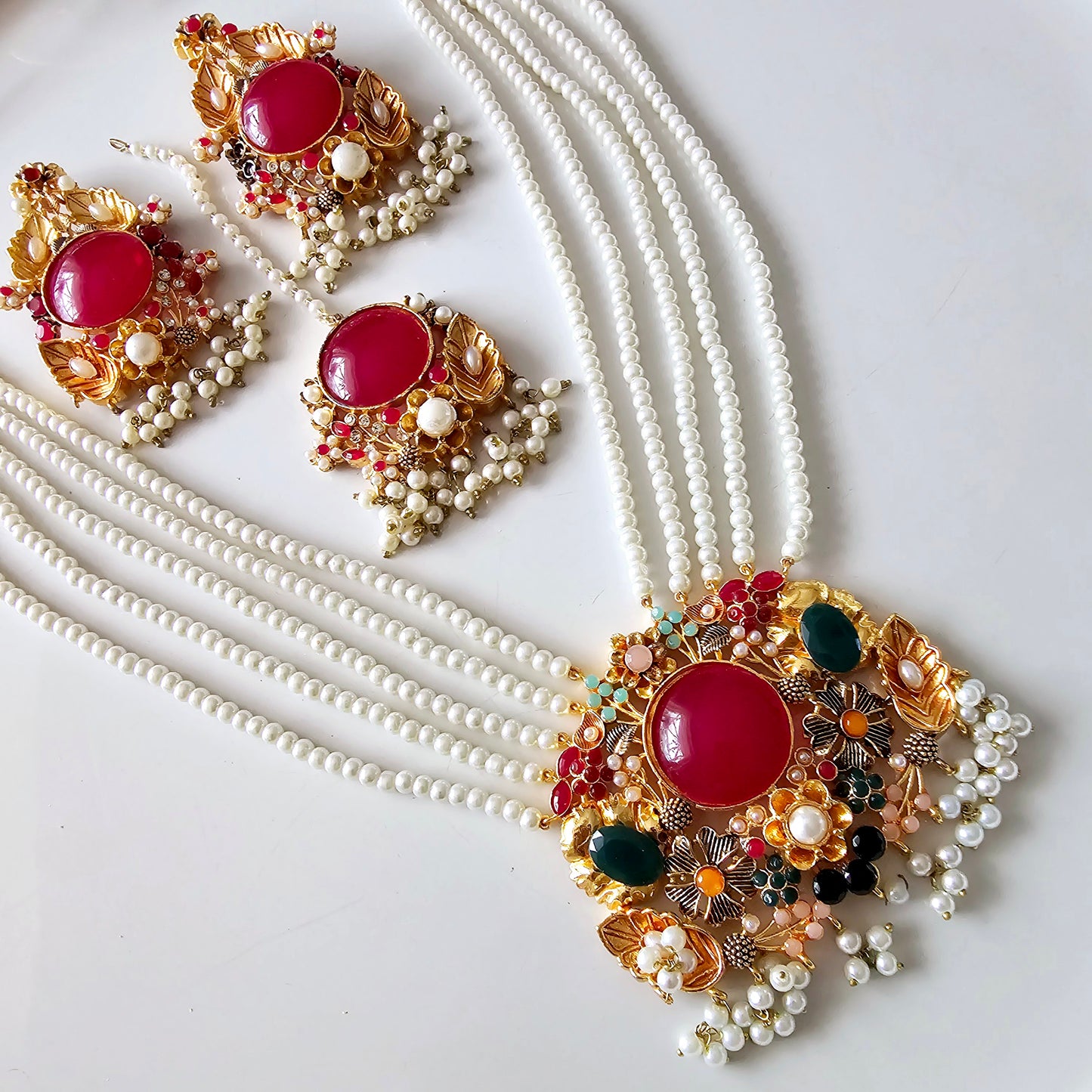 Kundan Pendant Layered Maala Set || Pakistani/ Indian Nauratan Haar