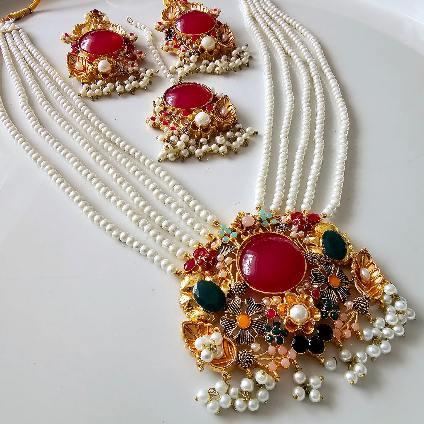 Kundan Pendant Layered Maala Set || Pakistani/ Indian Nauratan Haar