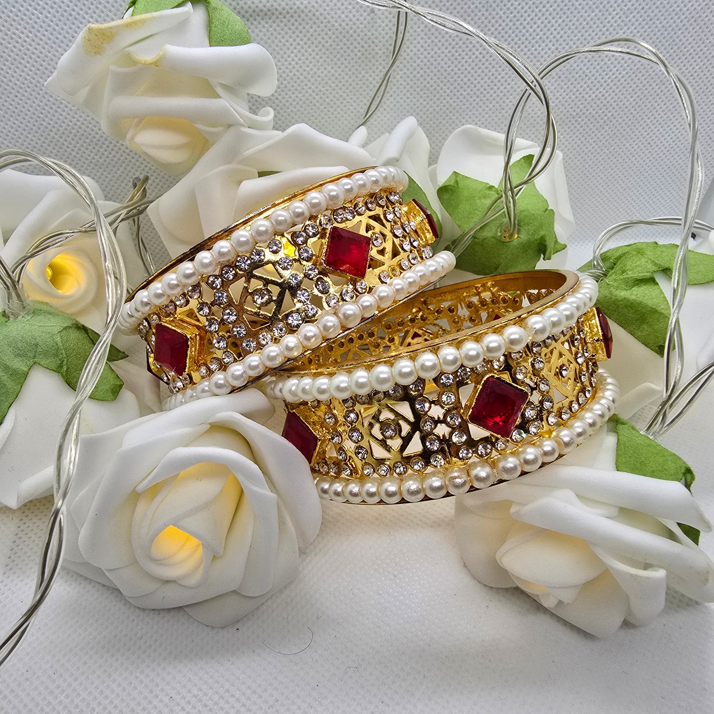 Old Style Kara Pair with White Pearls