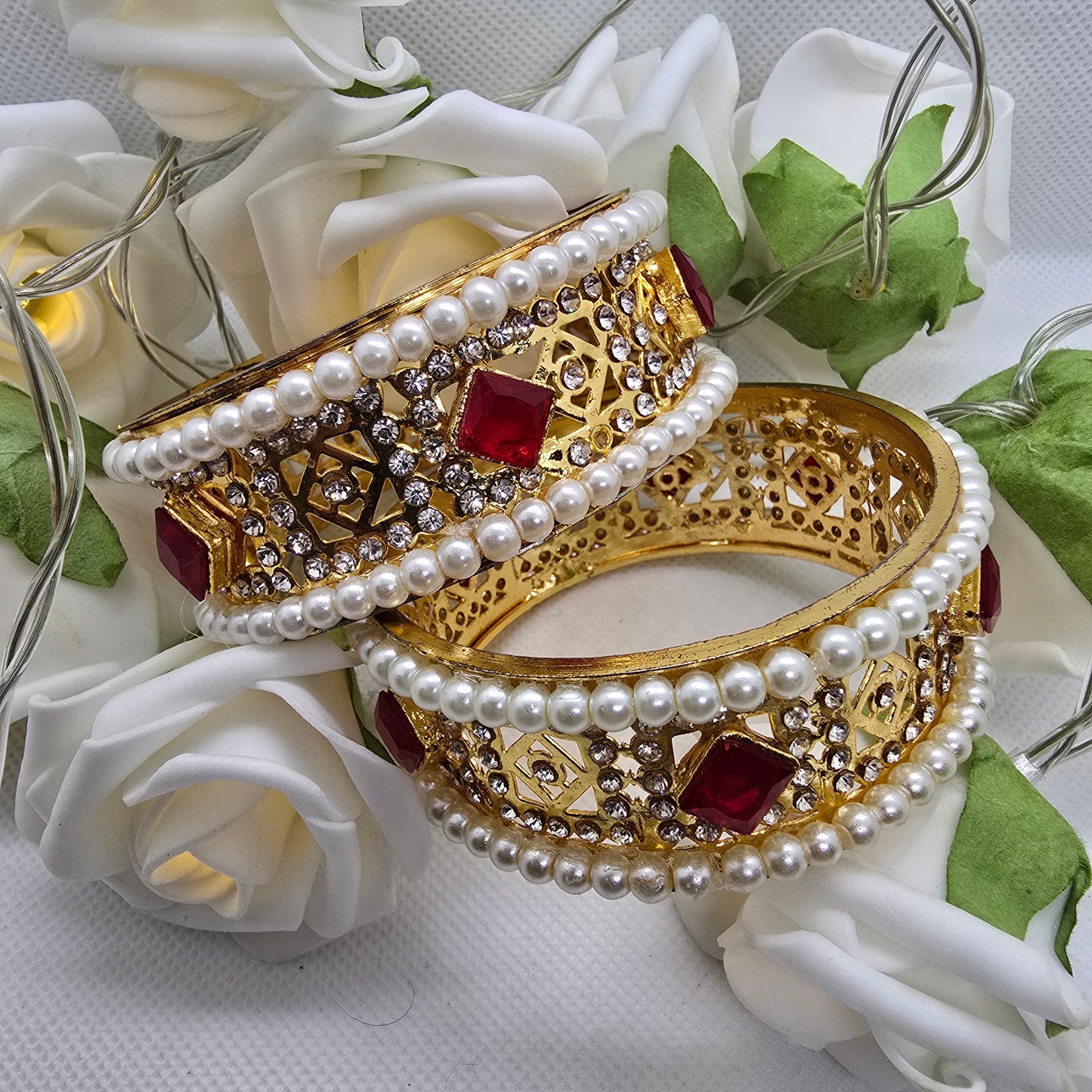 Old Style Kara Pair with White Pearls