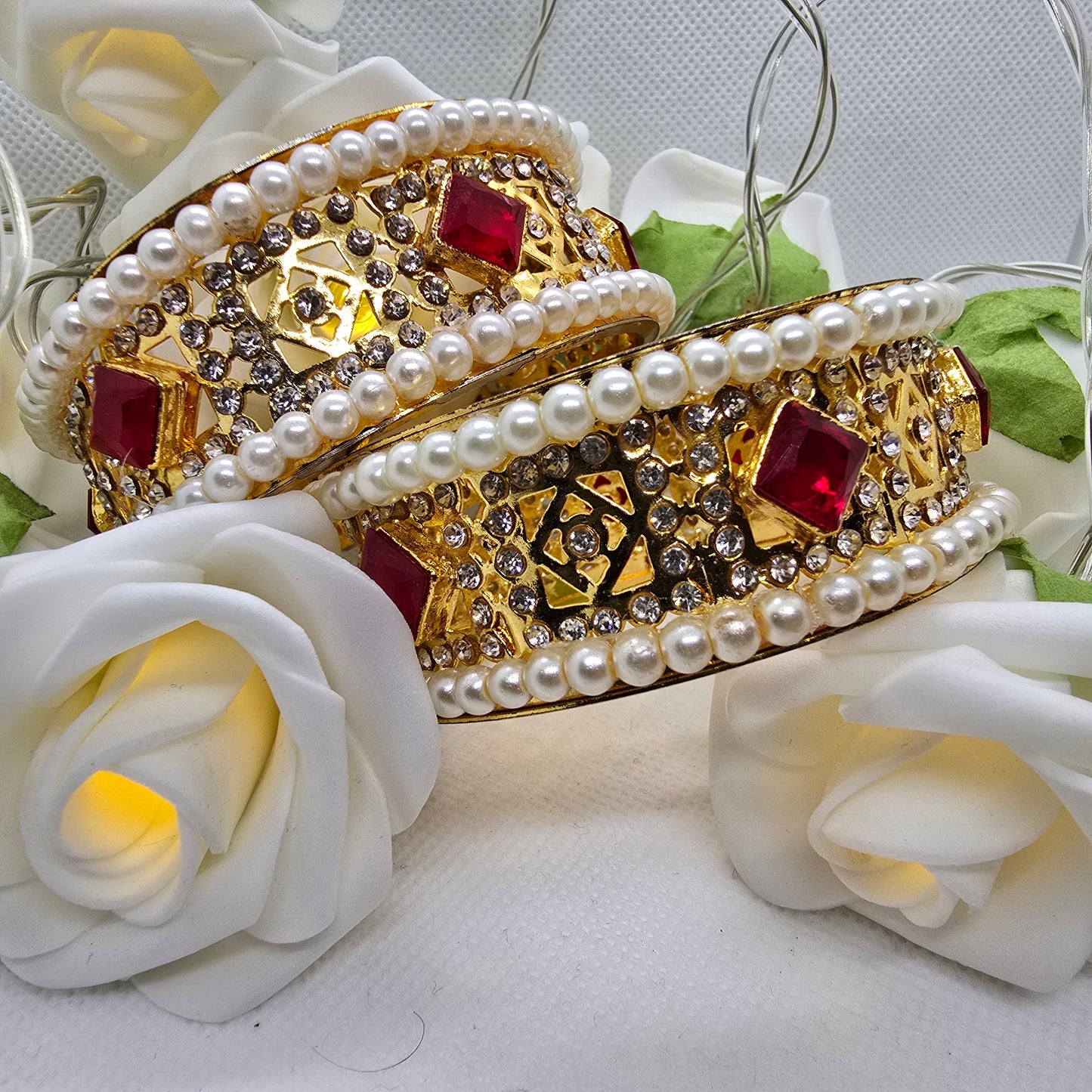 Old Style Kara Pair with White Pearls