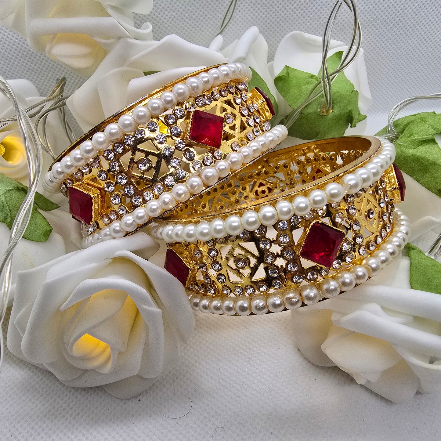 Old Style Kara Pair with White Pearls