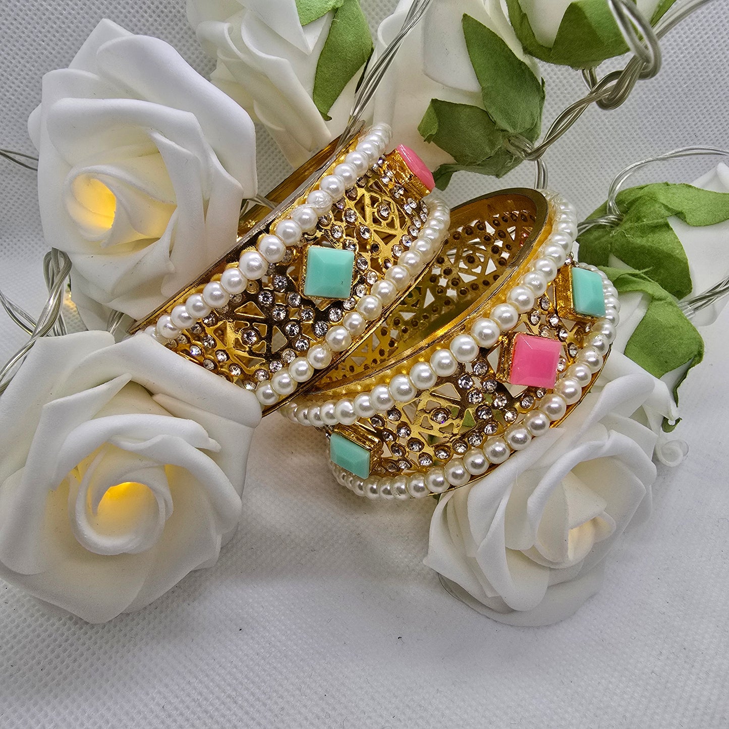 Old Style Kara Pair with White Pearls