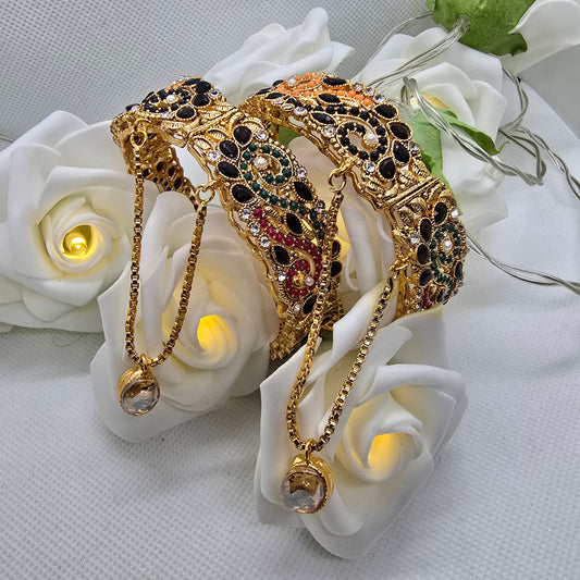 Pakistani/ Indian/ Asian Openable Kara Pair || Gold Plated Karas with Zirconia