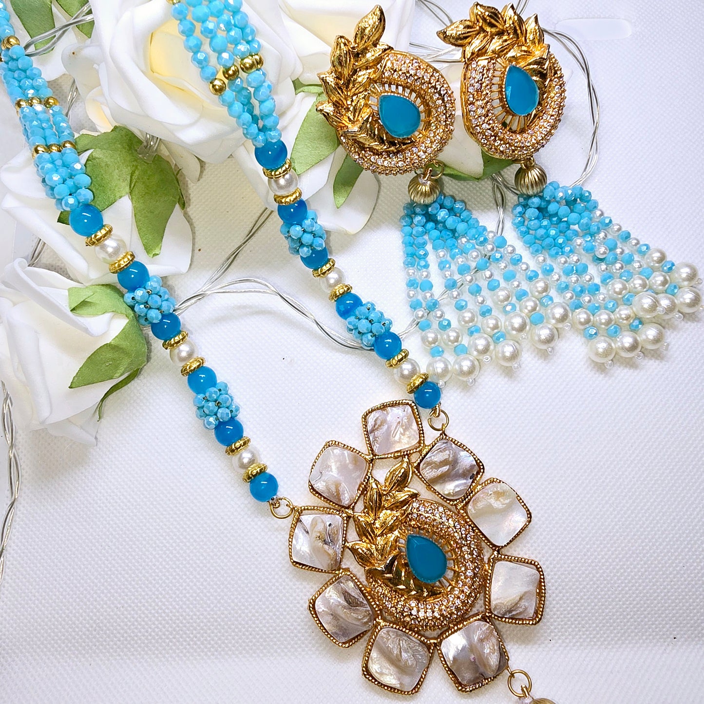 Asian Indian Pakistani Jewellery Long Necklace Set With Jhumkas