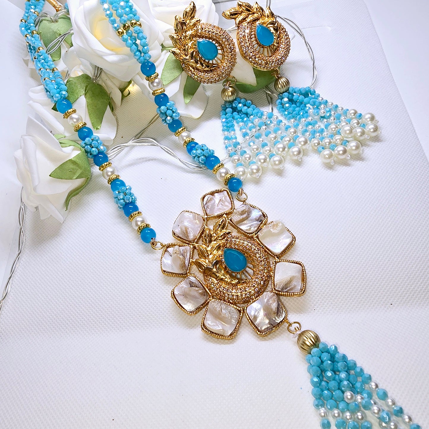 Asian Indian Pakistani Jewellery Long Necklace Set With Jhumkas