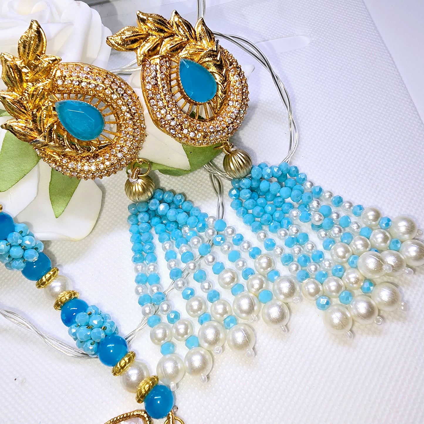 Asian Indian Pakistani Jewellery Long Necklace Set With Jhumkas