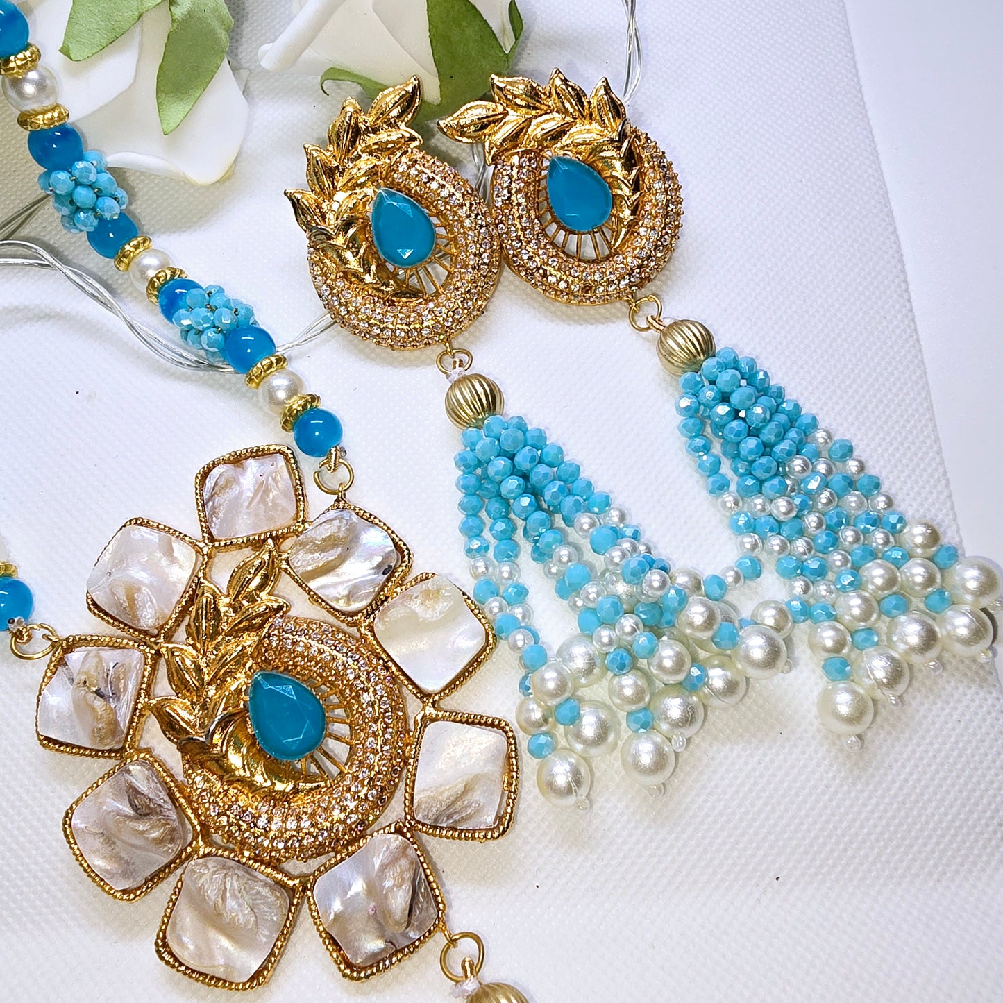 Asian Indian Pakistani Jewellery Long Necklace Set With Jhumkas