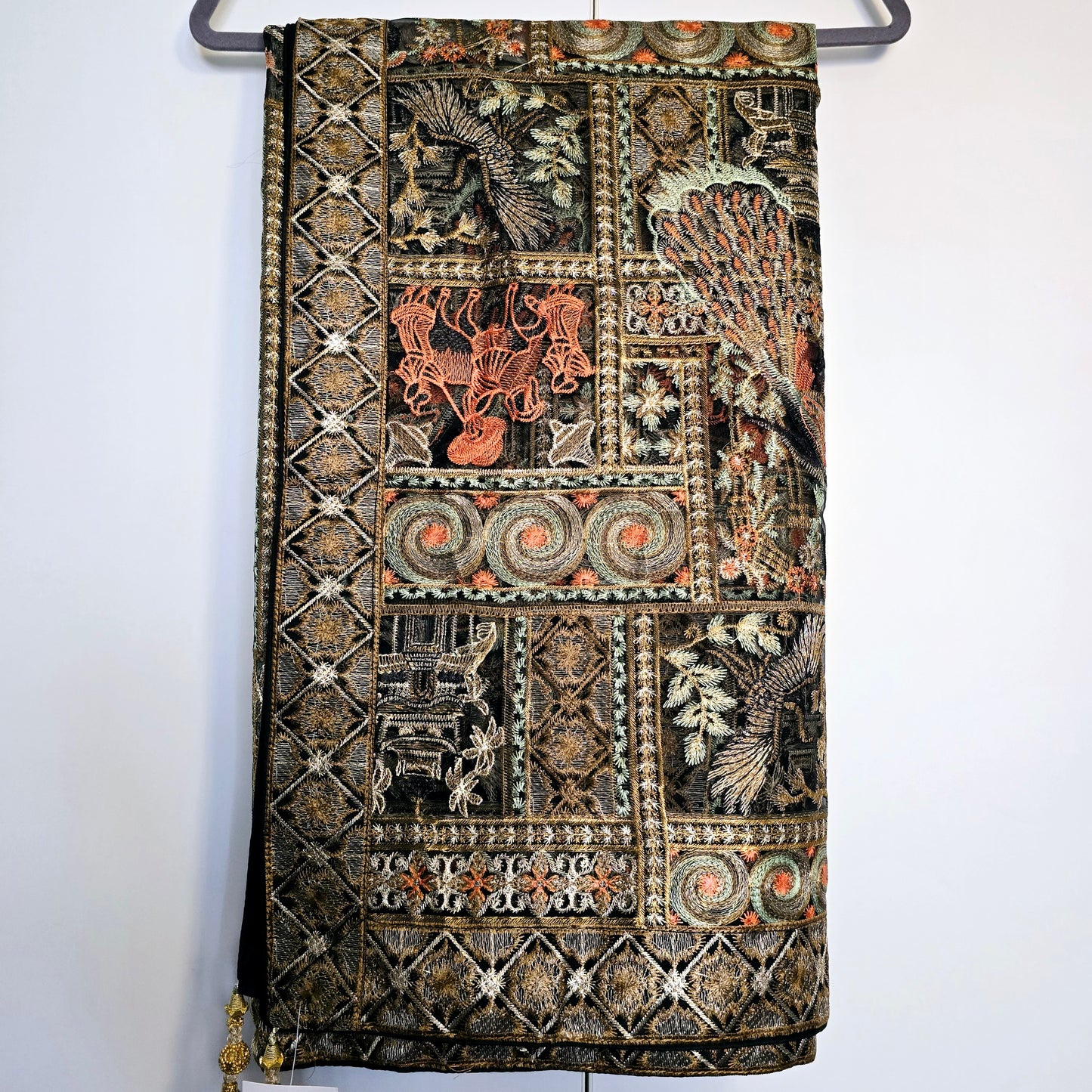 Hand Embroidered Black Shawl