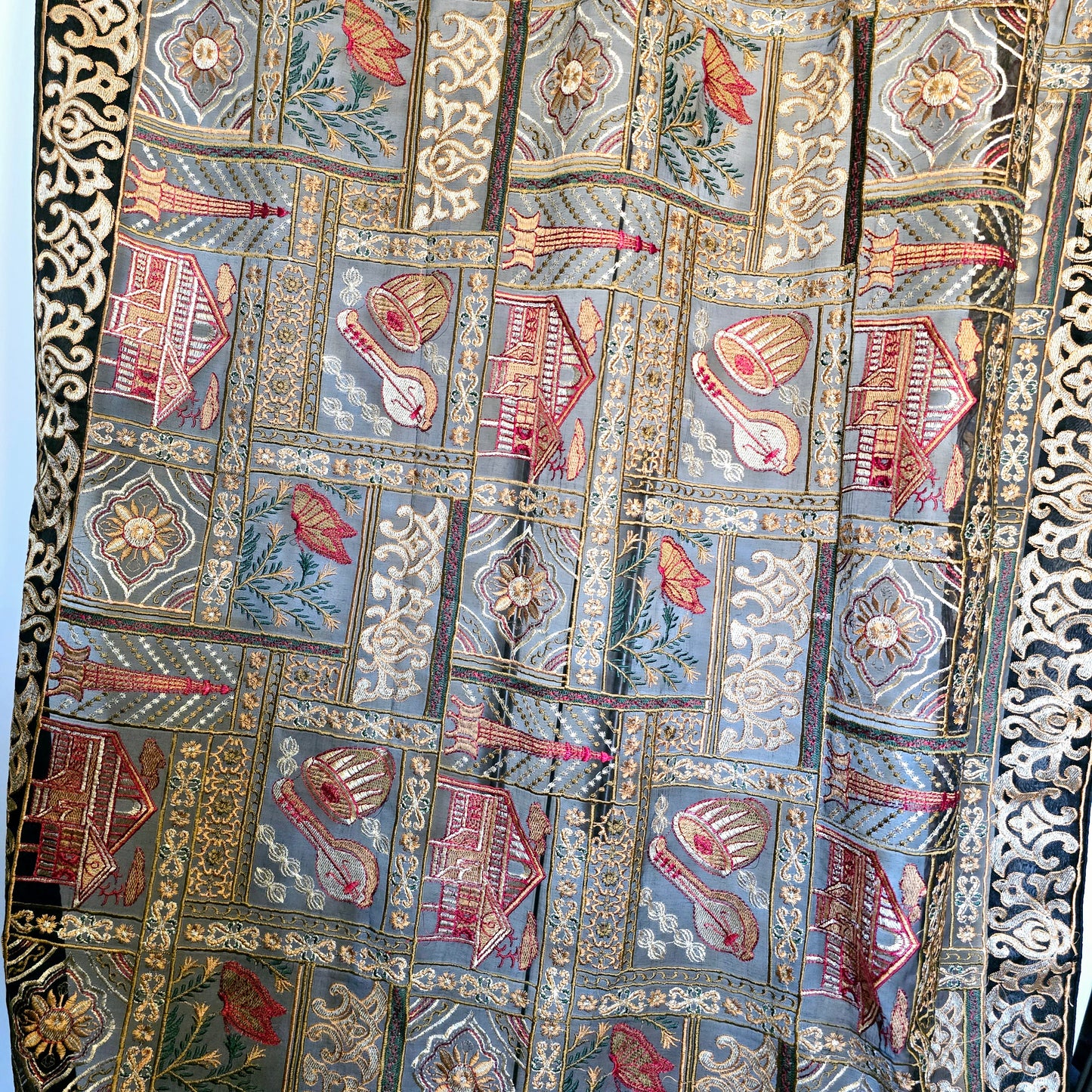 Black Full Embroidered Pakistani Shawl