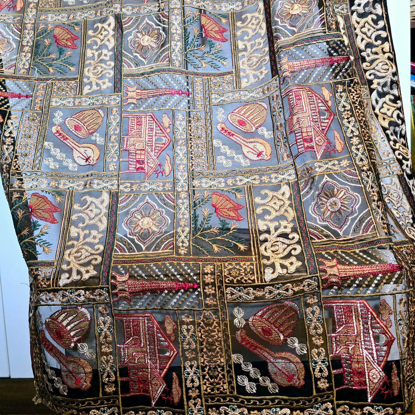 Black Full Embroidered Pakistani Shawl