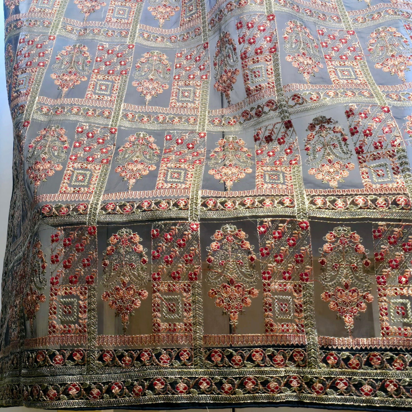 Navy Blue Hand Embroidered Shawl