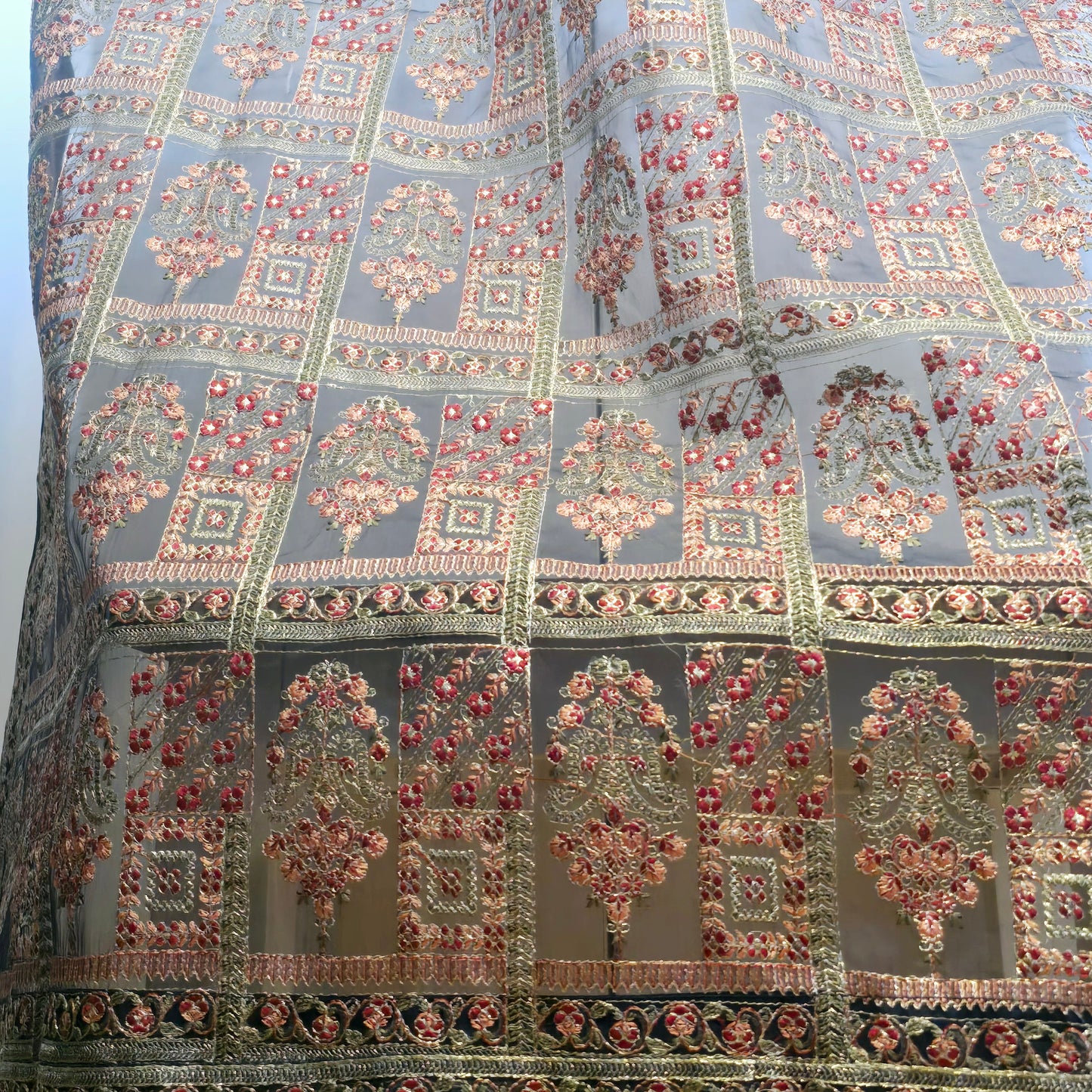 Navy Blue Hand Embroidered Shawl