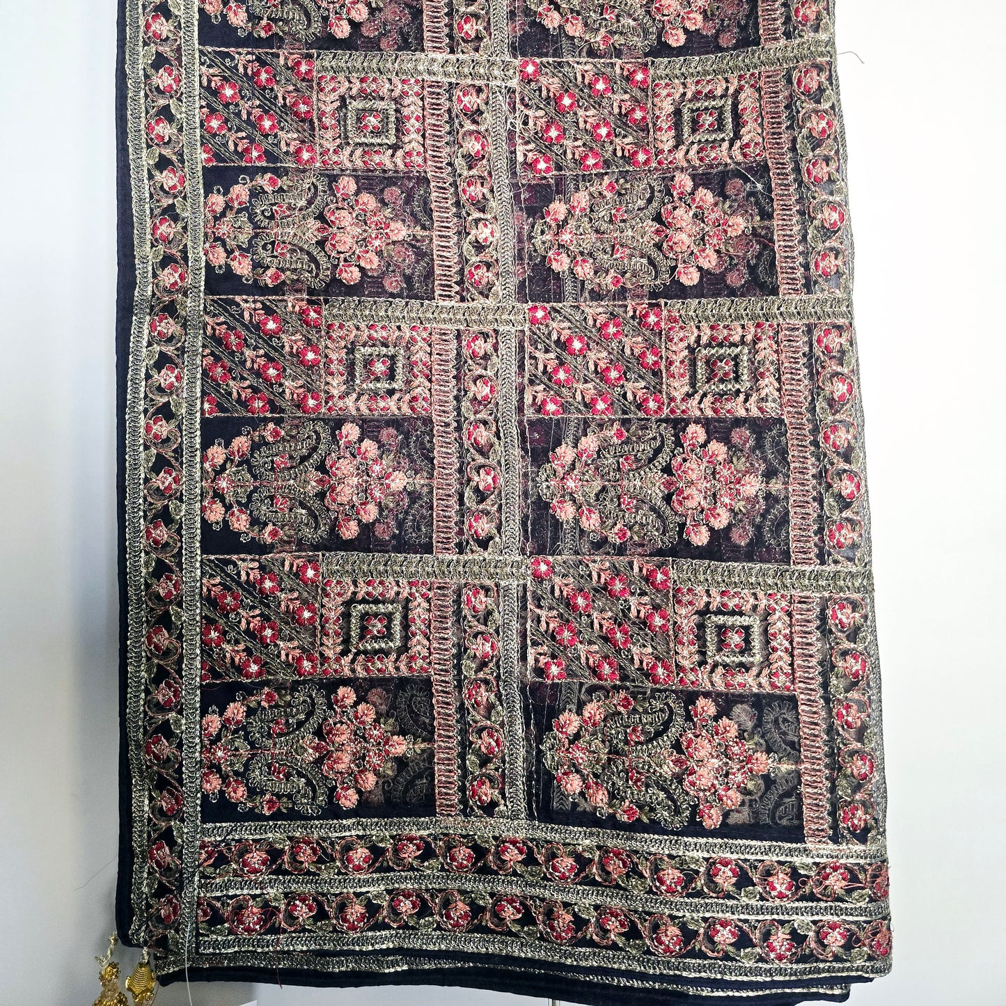 Navy Blue Hand Embroidered Shawl