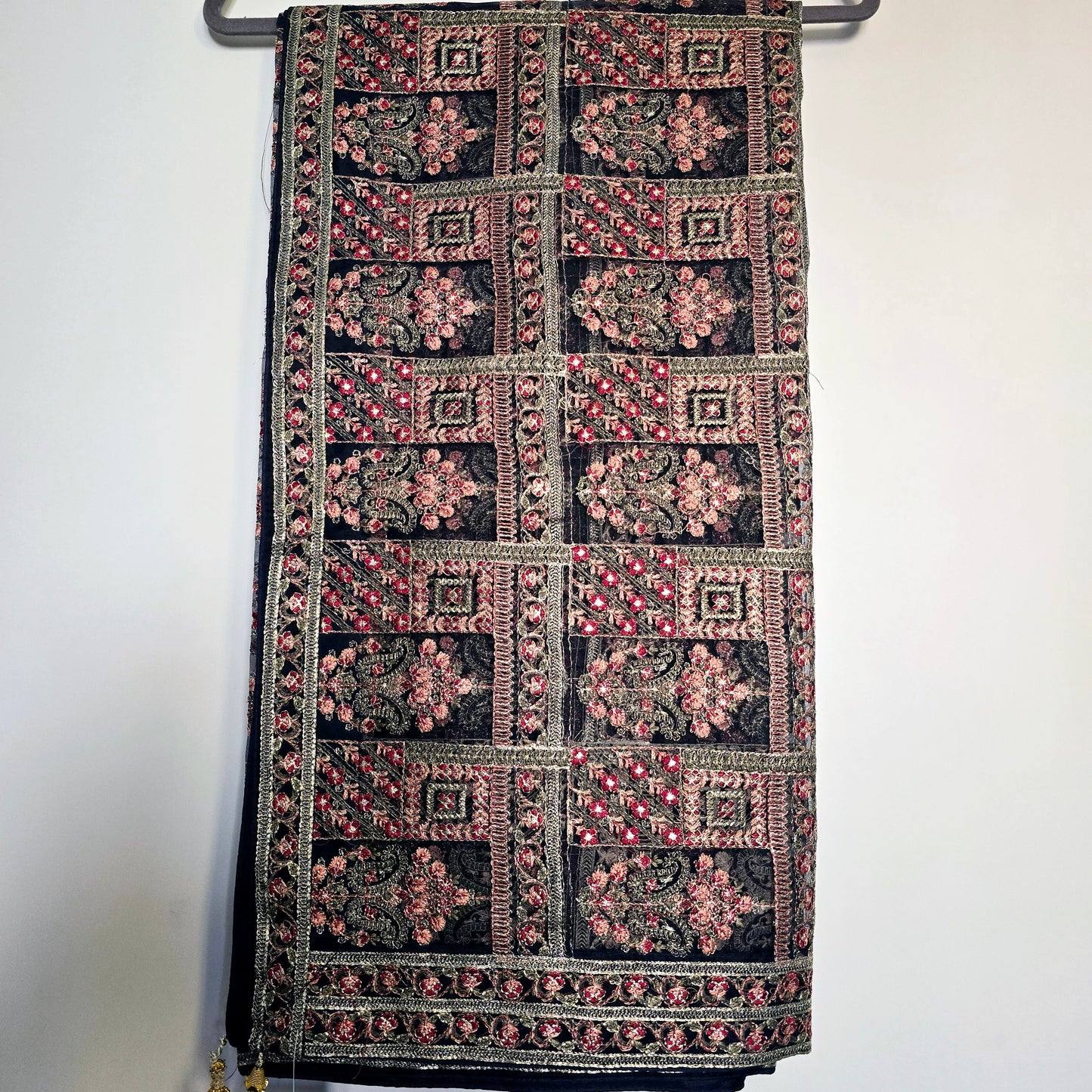 Navy Blue Hand Embroidered Shawl