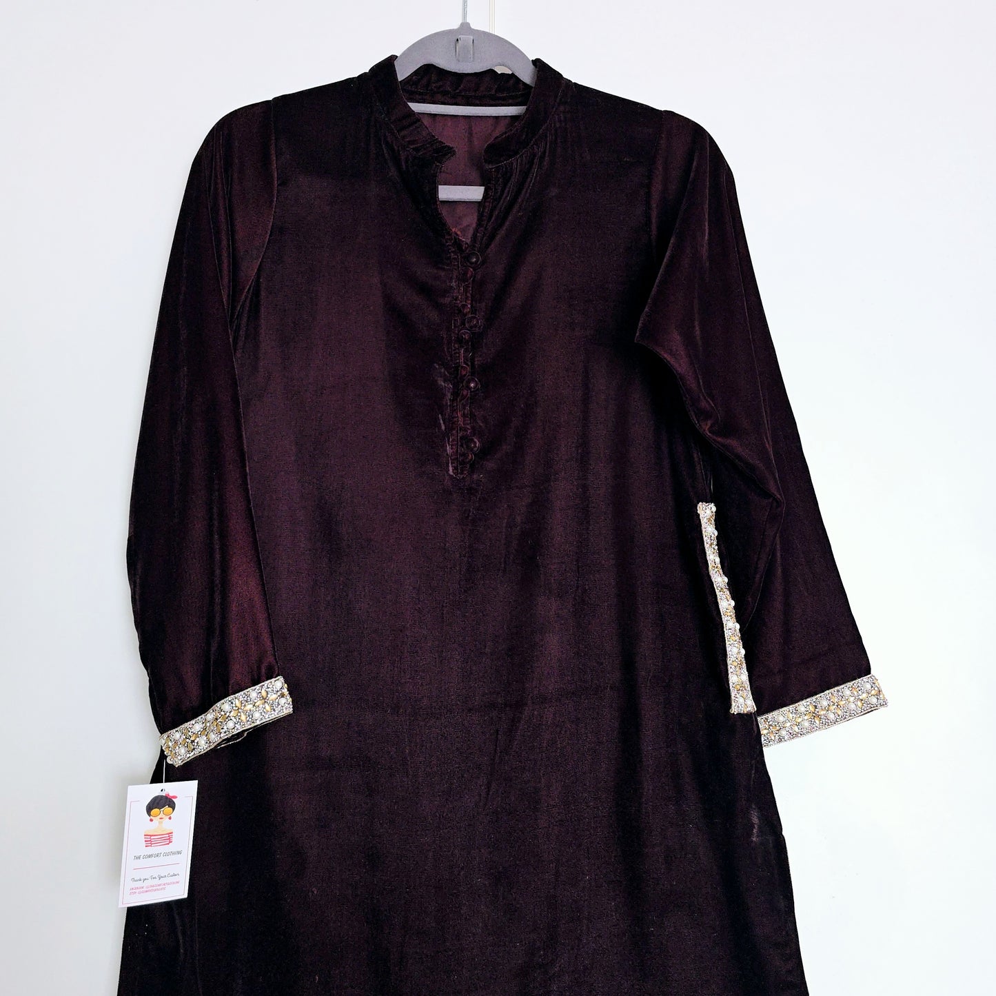 Dark Brown Velvet Kurta Partywear ,Winter Velvet Kameez, Designer Velvet Suit