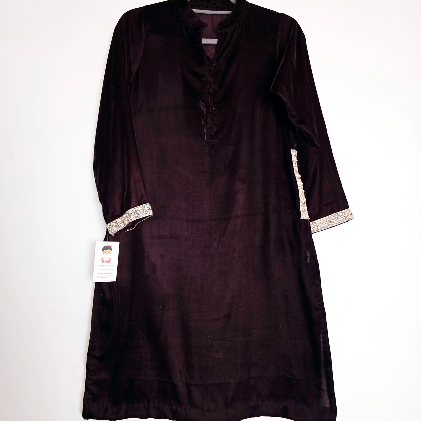 Dark Brown Velvet Kurta Partywear ,Winter Velvet Kameez, Designer Velvet Suit
