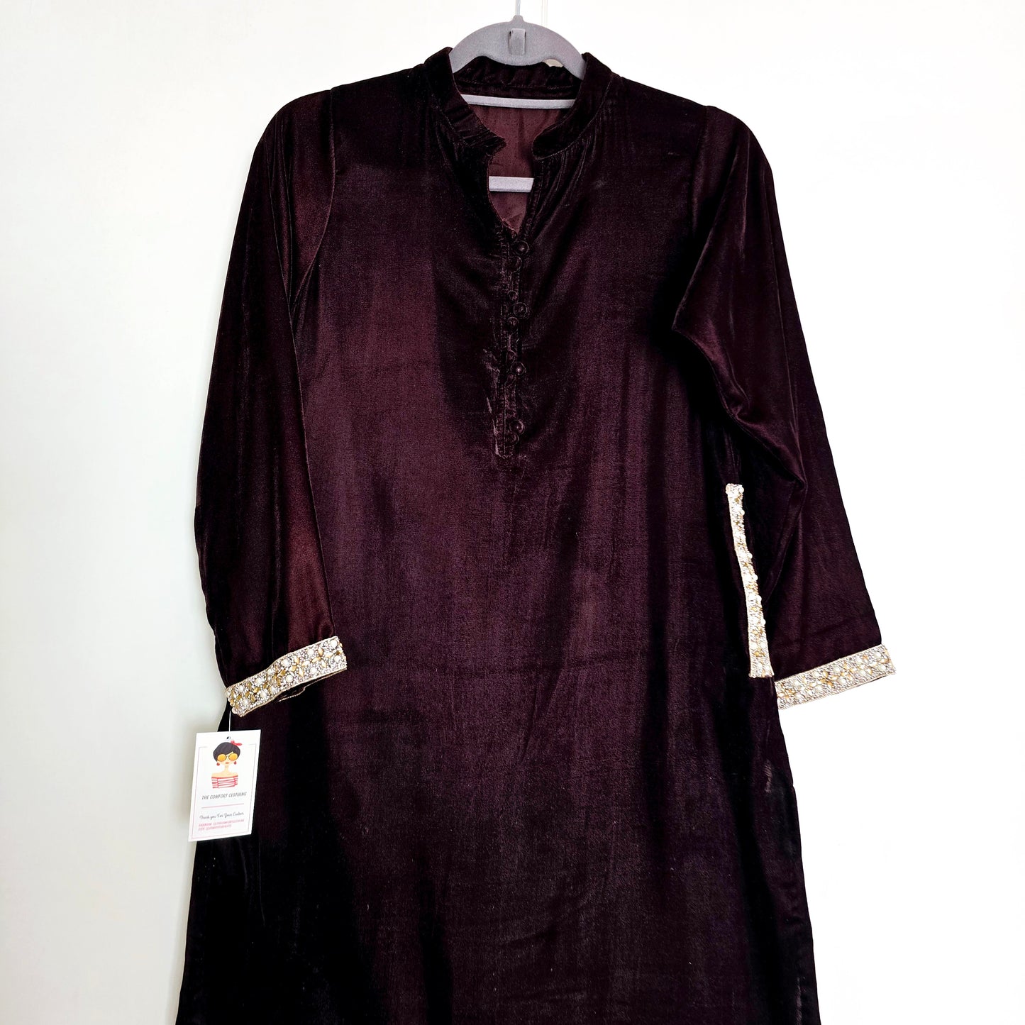 Dark Brown Velvet Kurta Partywear ,Winter Velvet Kameez, Designer Velvet Suit