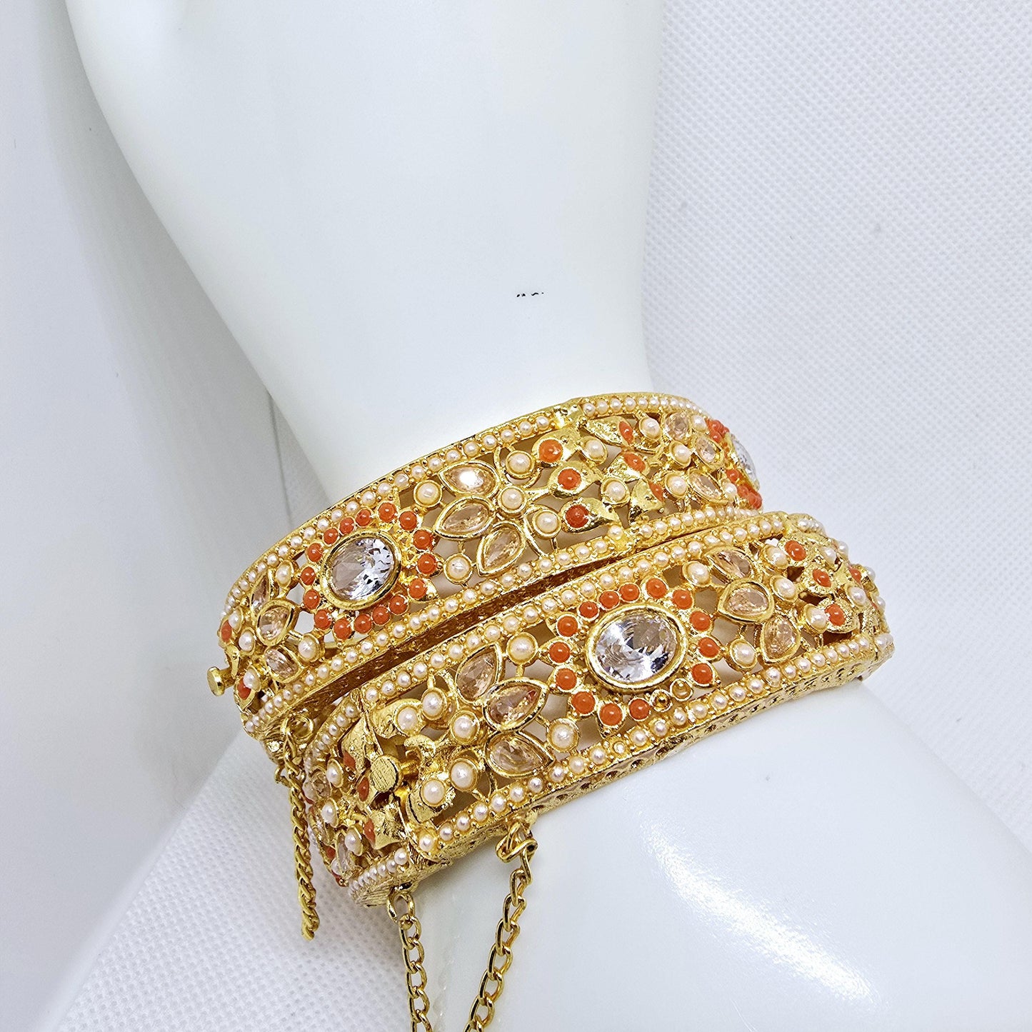 Indian Pakistani Gold Plated Wide Kara Set || Nauratan Bangle Pair