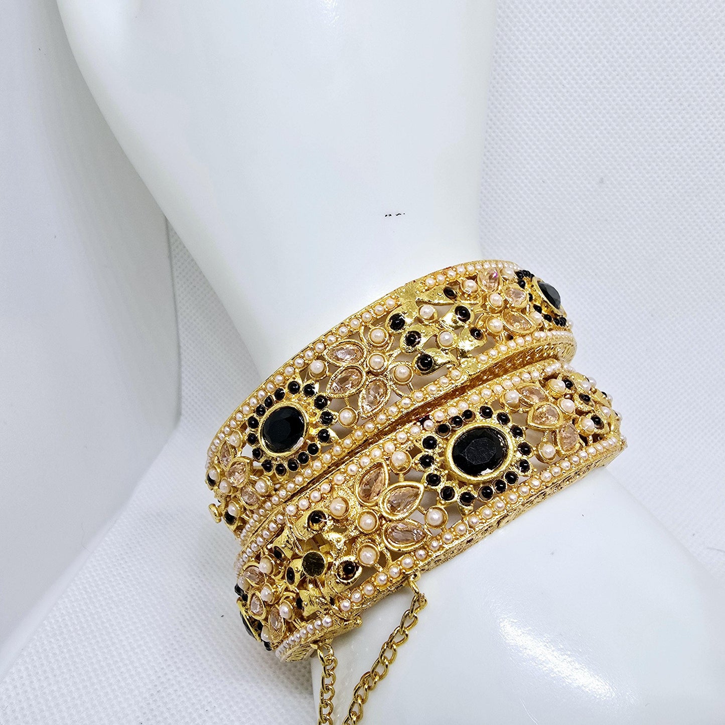 Indian Pakistani Gold Plated Wide Kara Set || Nauratan Bangle Pair