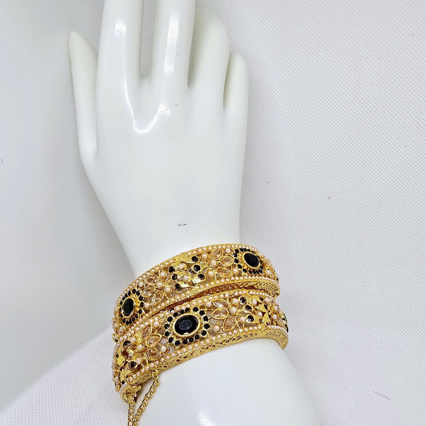 Indian Pakistani Gold Plated Wide Kara Set || Nauratan Bangle Pair