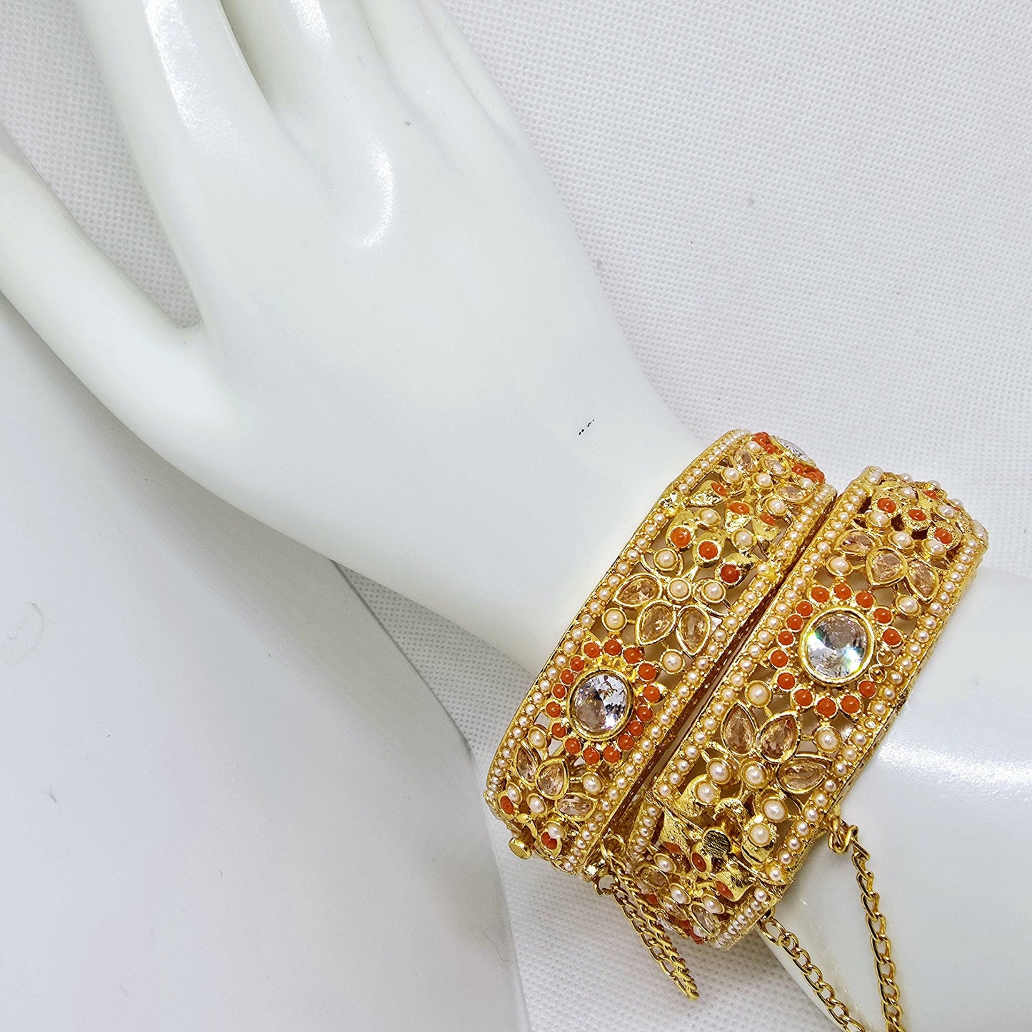 Indian Pakistani Gold Plated Wide Kara Set || Nauratan Bangle Pair