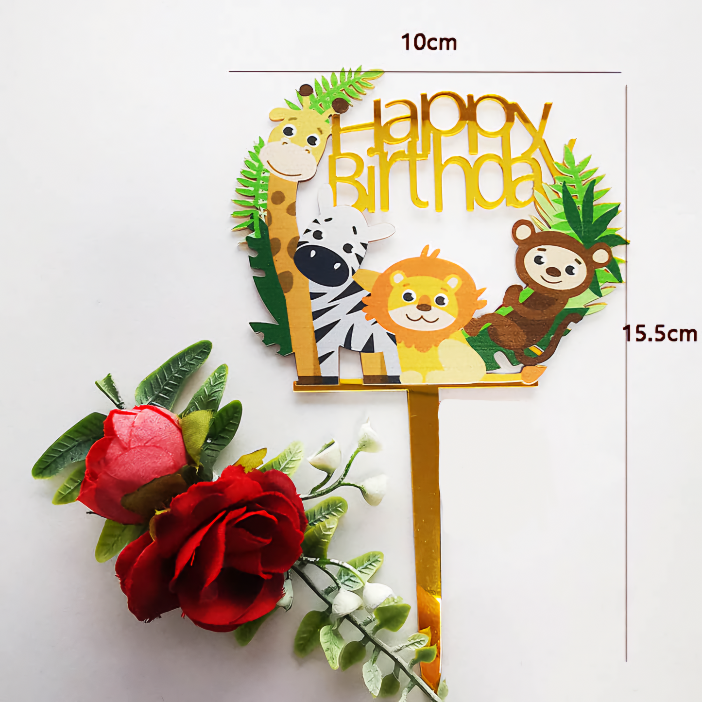 Acrylic Cake Topper for Safari, Jungle, Animal Birthday || Happy Birthday Decoration featuring Bow, Baby Shower, Birthday & Anniversary