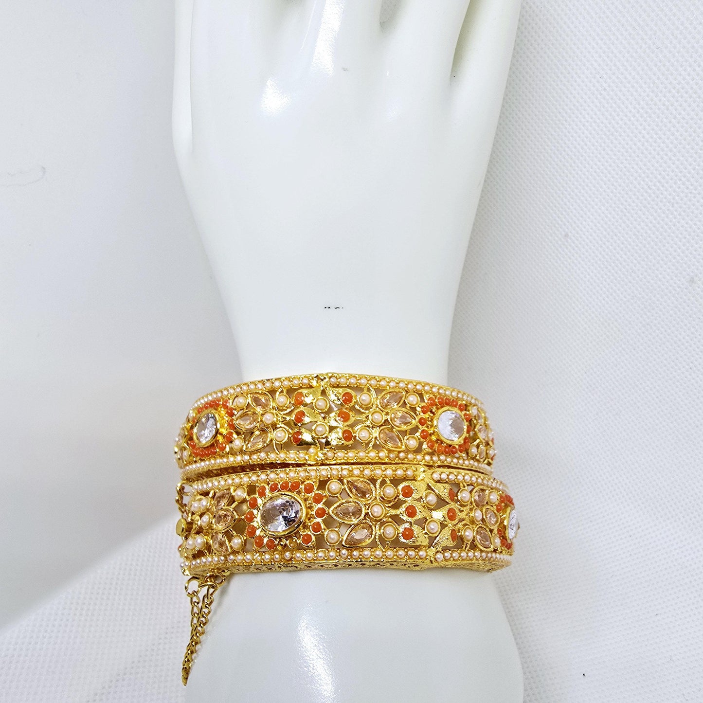 Indian Pakistani Gold Plated Wide Kara Set || Nauratan Bangle Pair