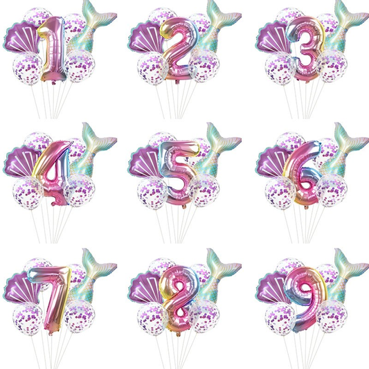 7pcs/set Mermaid Party Balloons 32inch Number Foil Balloon Birthday Party Decorations Kids Baby Shower Decor Helium Globes