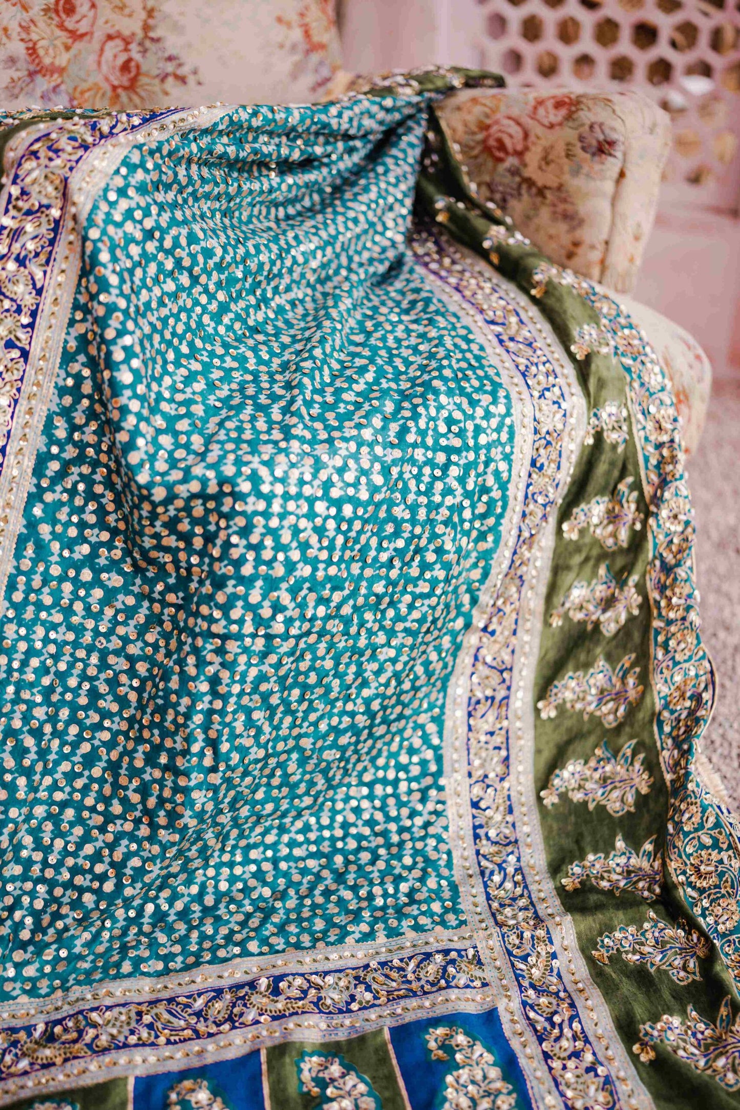 Full Embroidered Pakistani/ Indian Shawl with Pearls, Dubka and Kora Perfect for Wedding, Eid and Occasion Wear