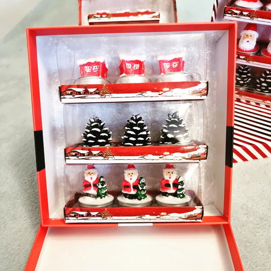 9 or 15 Mini Christmas Unscented Tealights, Designs Include Xmas Tree, Snowman, Home & Santa Shaped Candles || Table Decor, Hand Painted