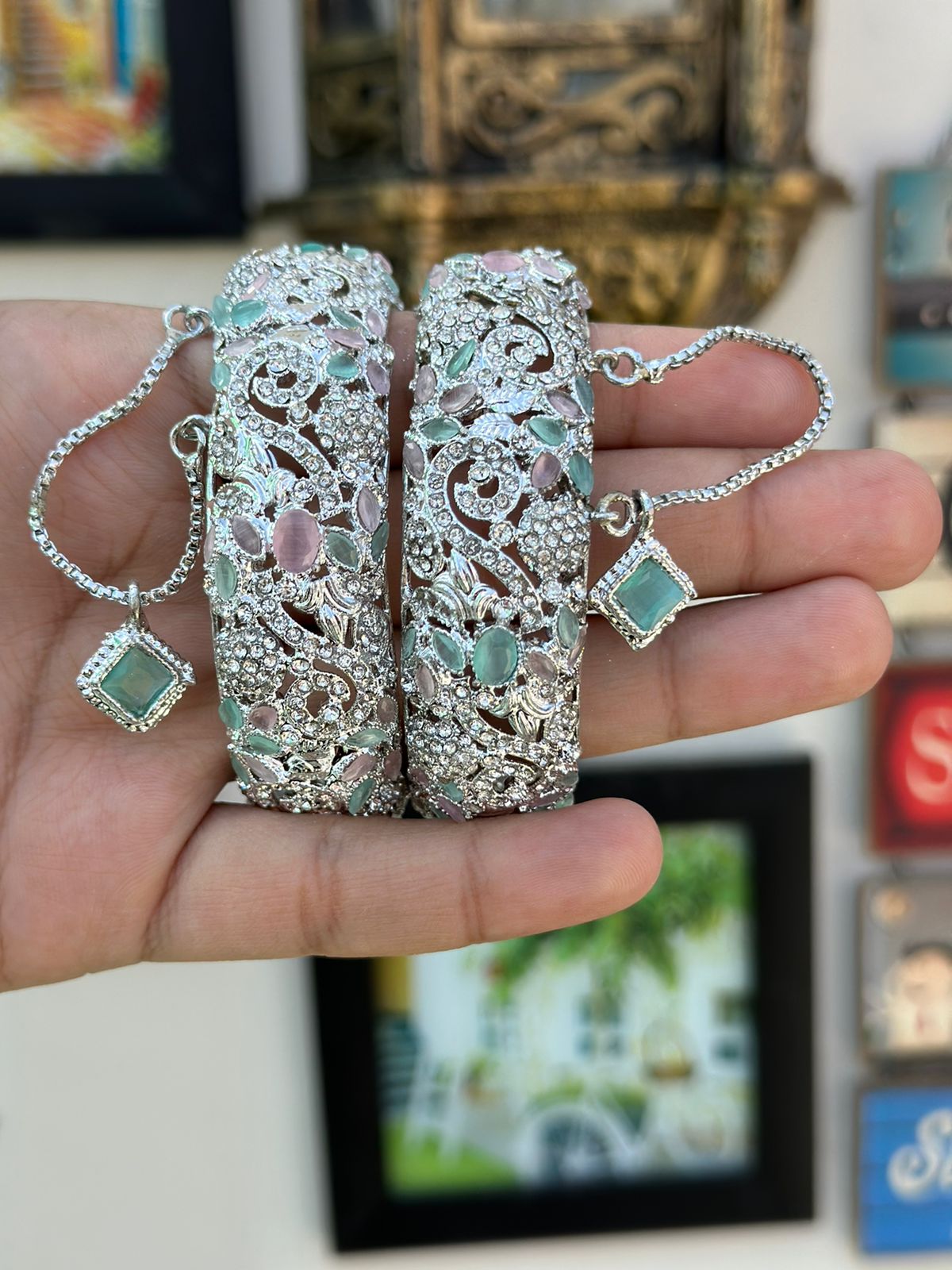 Indian Pakistani Gold Plated Nauratan Multi Kara Bangles